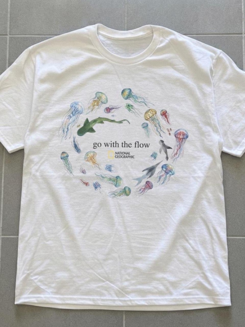 Gildan White Kids Tee with Multicolor Jellyfish & Whale Circle Graphic